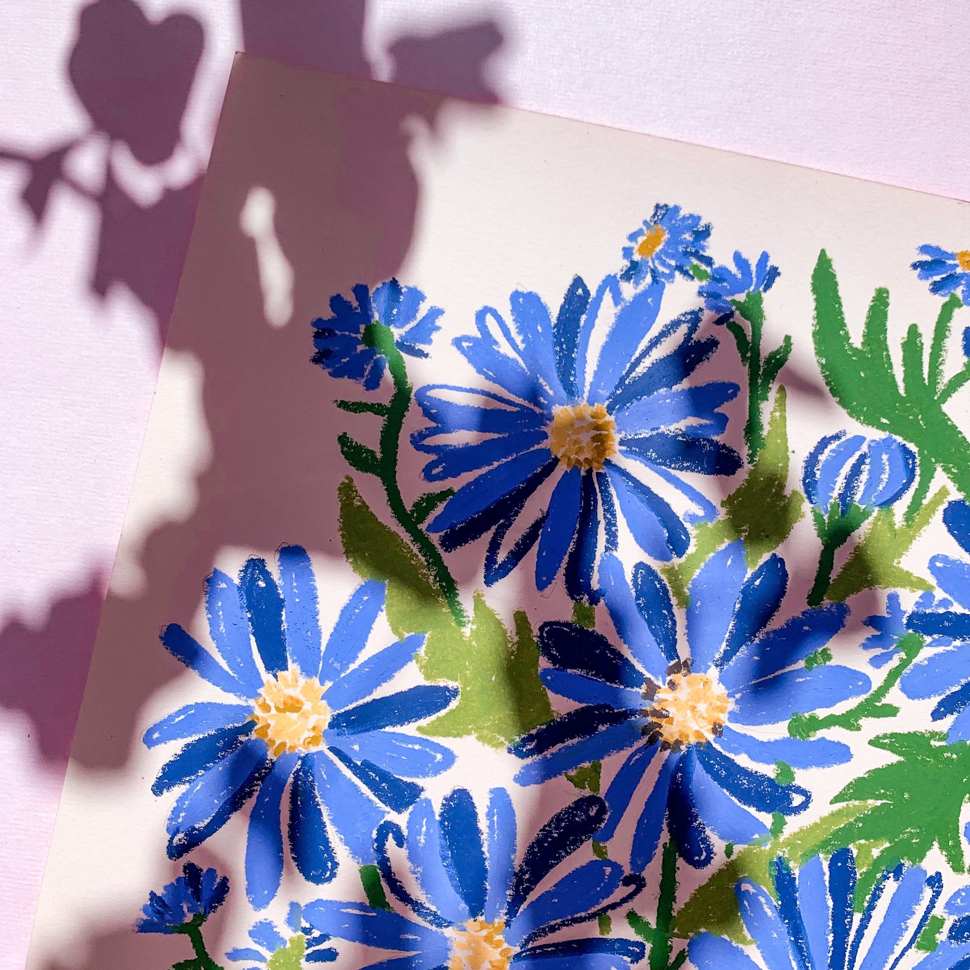 Blue daisies flower bouquet in yellow vase  - limited edition wall art