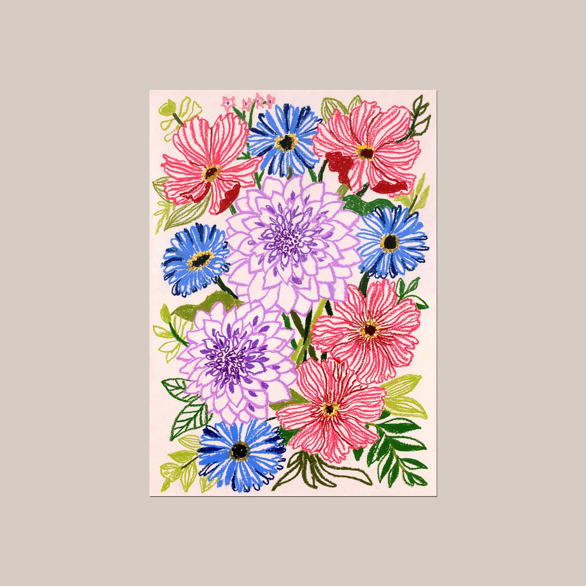 Dahlias and cosmos flowers  - limited edition wall art