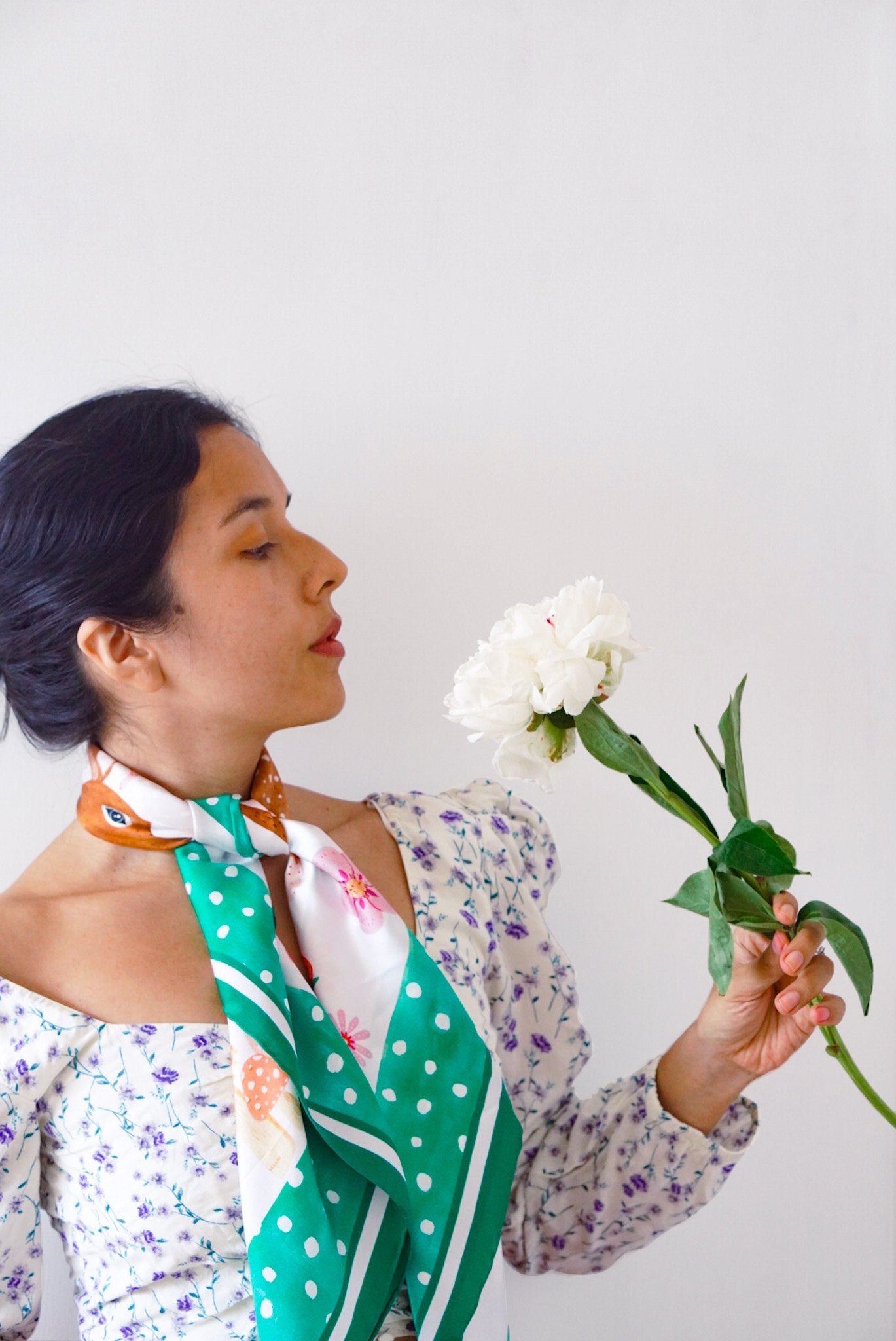 Deer Garden Silk Twill Scarf / Green