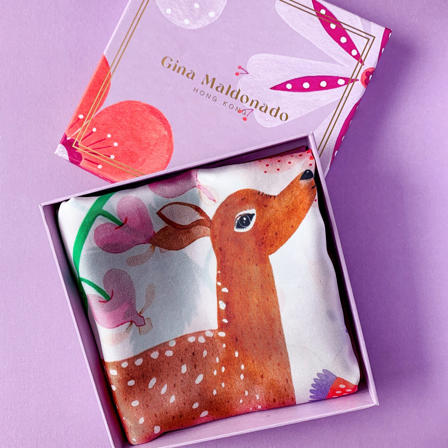 Deer Garden Silk Twill Scarf / Green