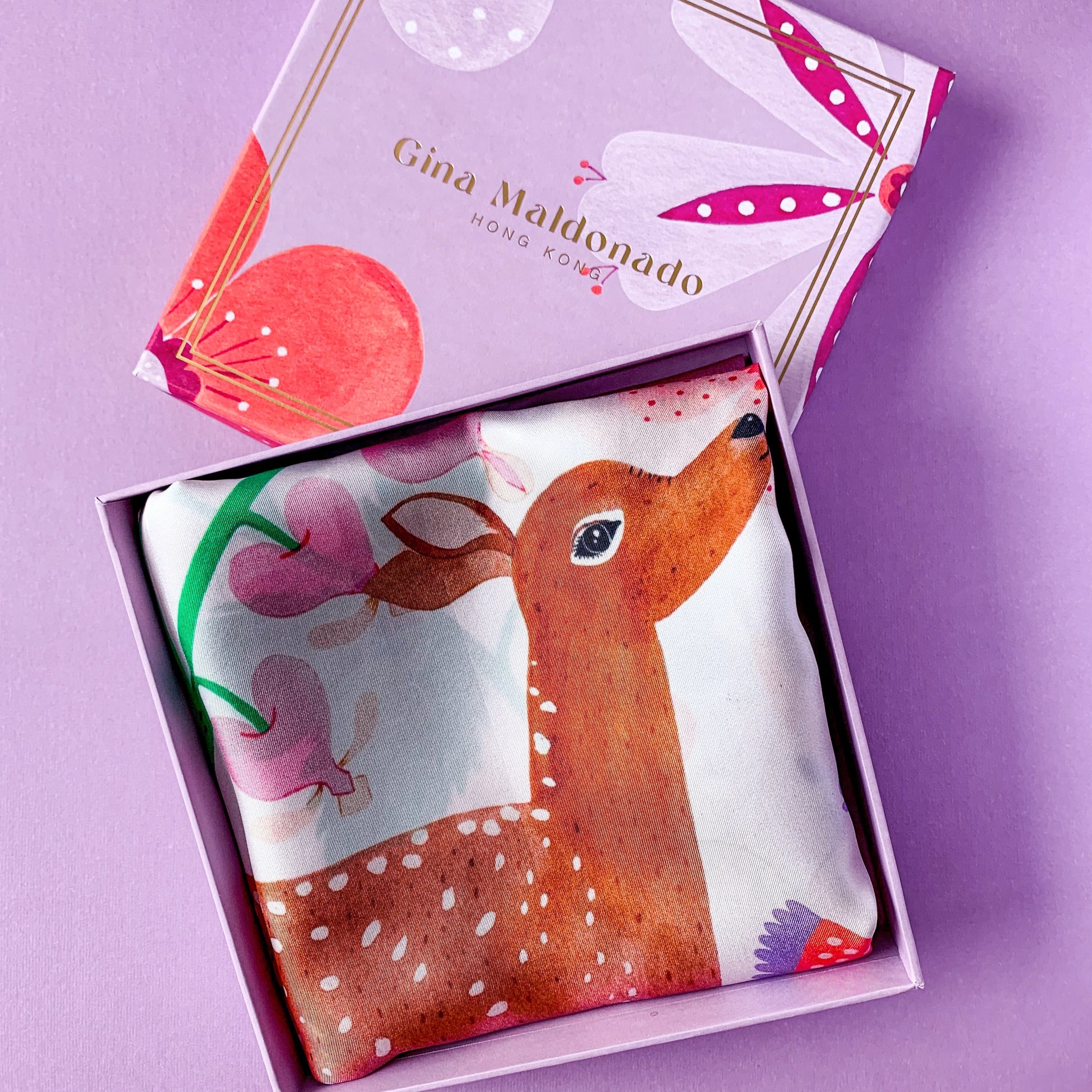 Deer Garden Silk Twill Scarf / Green