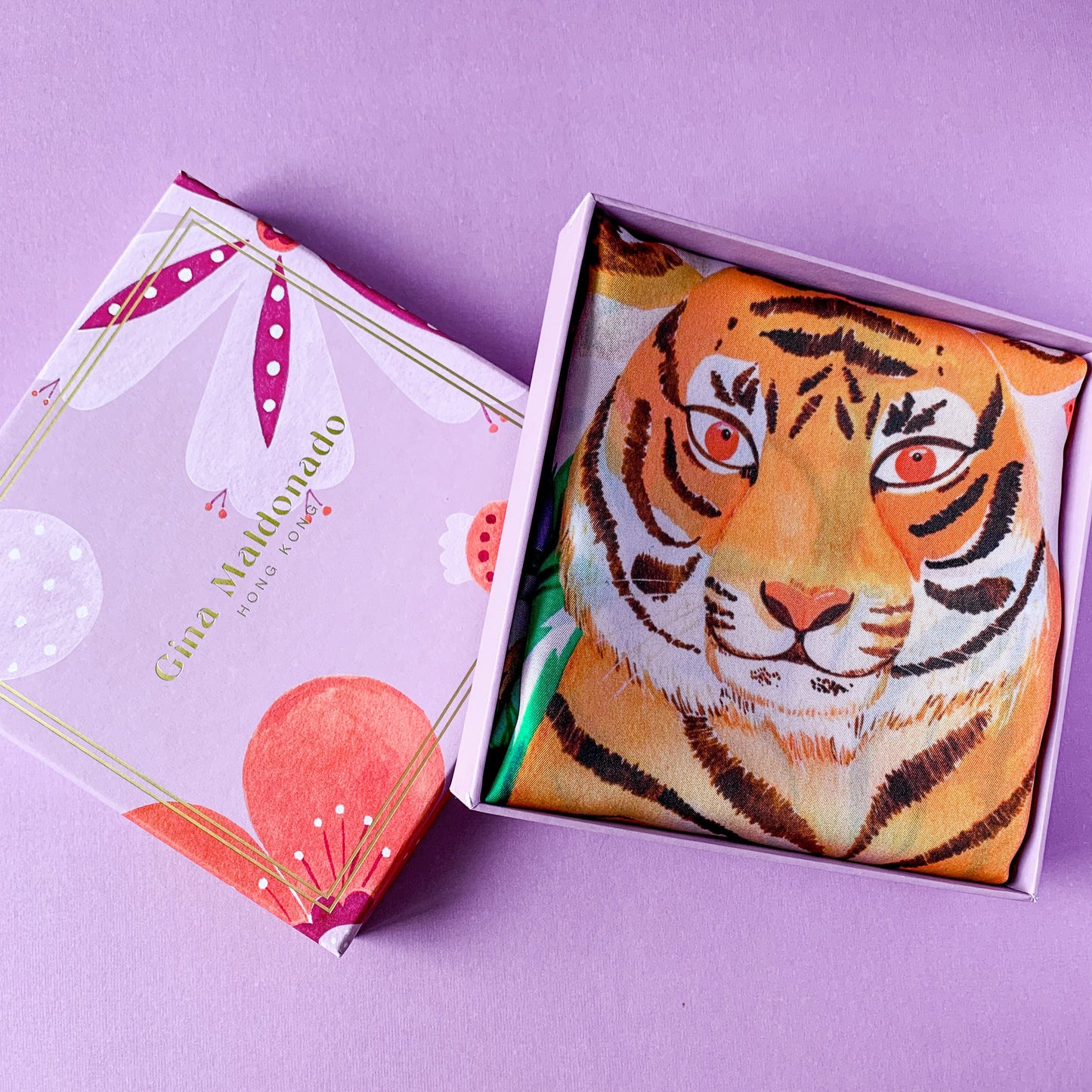 Tiger Garden Silk Scarf / Purple