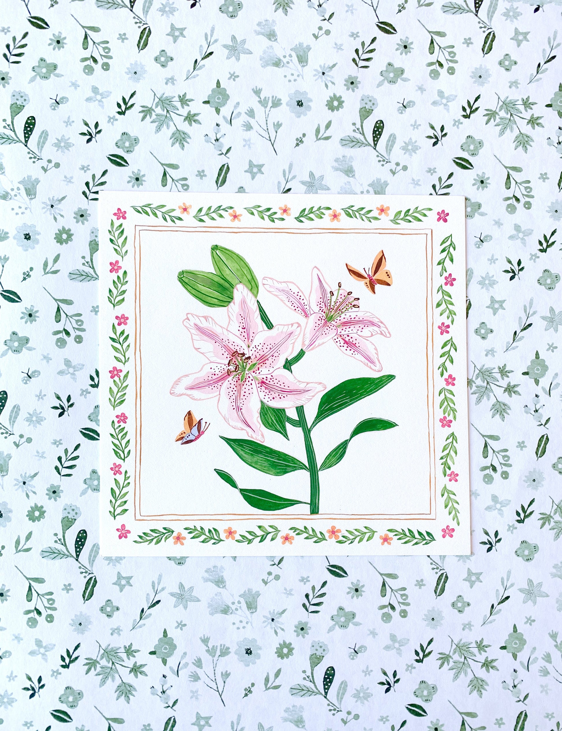 Lilies and butterflies | Original painting