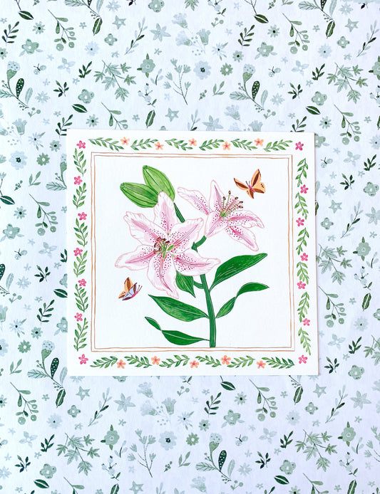 Lilies and butterflies | Original painting