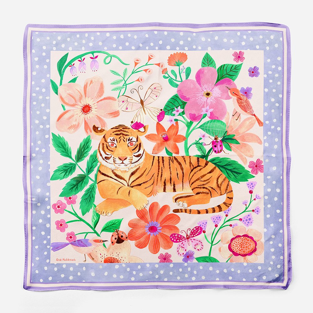Tiger Garden Silk Scarf / Purple