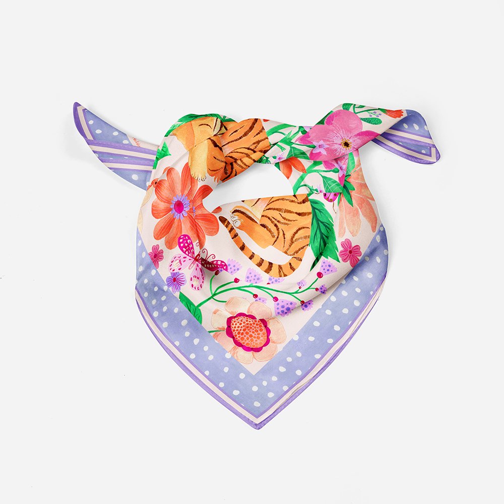 Tiger Garden Silk Scarf / Purple