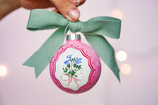 Christmas ornament - blue flowers with ribbon