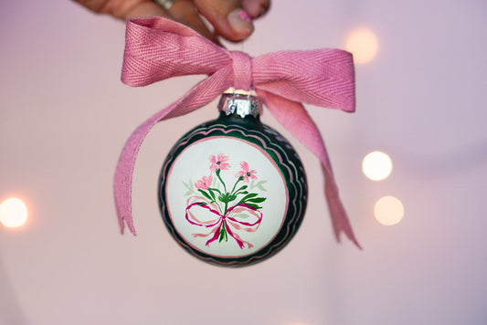 Christmas ornament - pink bouquet with double ribbon