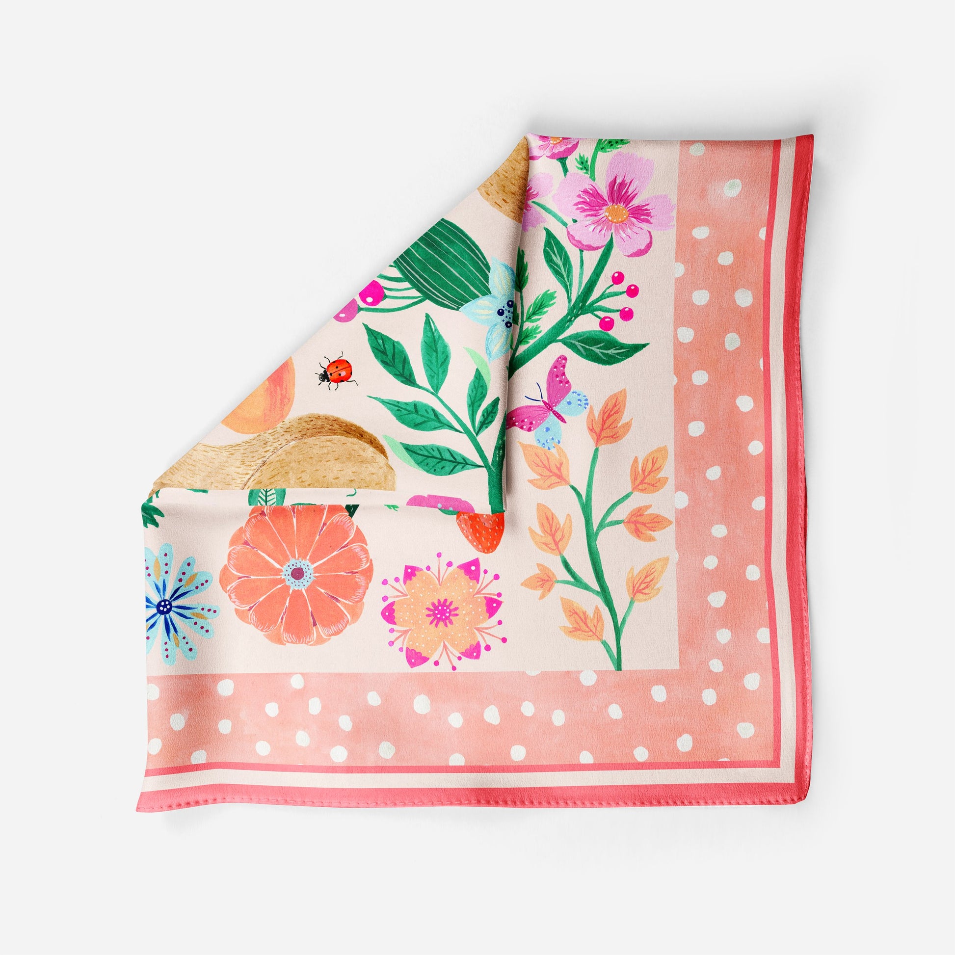 Squirrel Garden Silk Twill Scarf / Pink