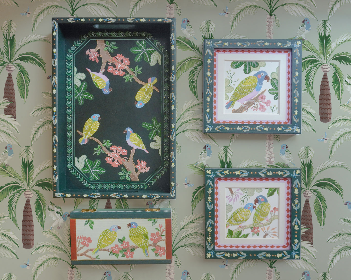 Parrots Perched on Tree | Hand-painted Tray