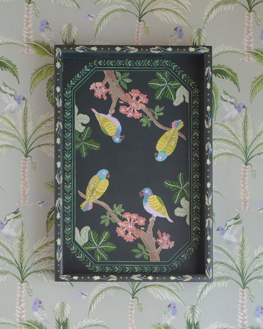 Parrots Perched on Tree | Hand-painted Tray
