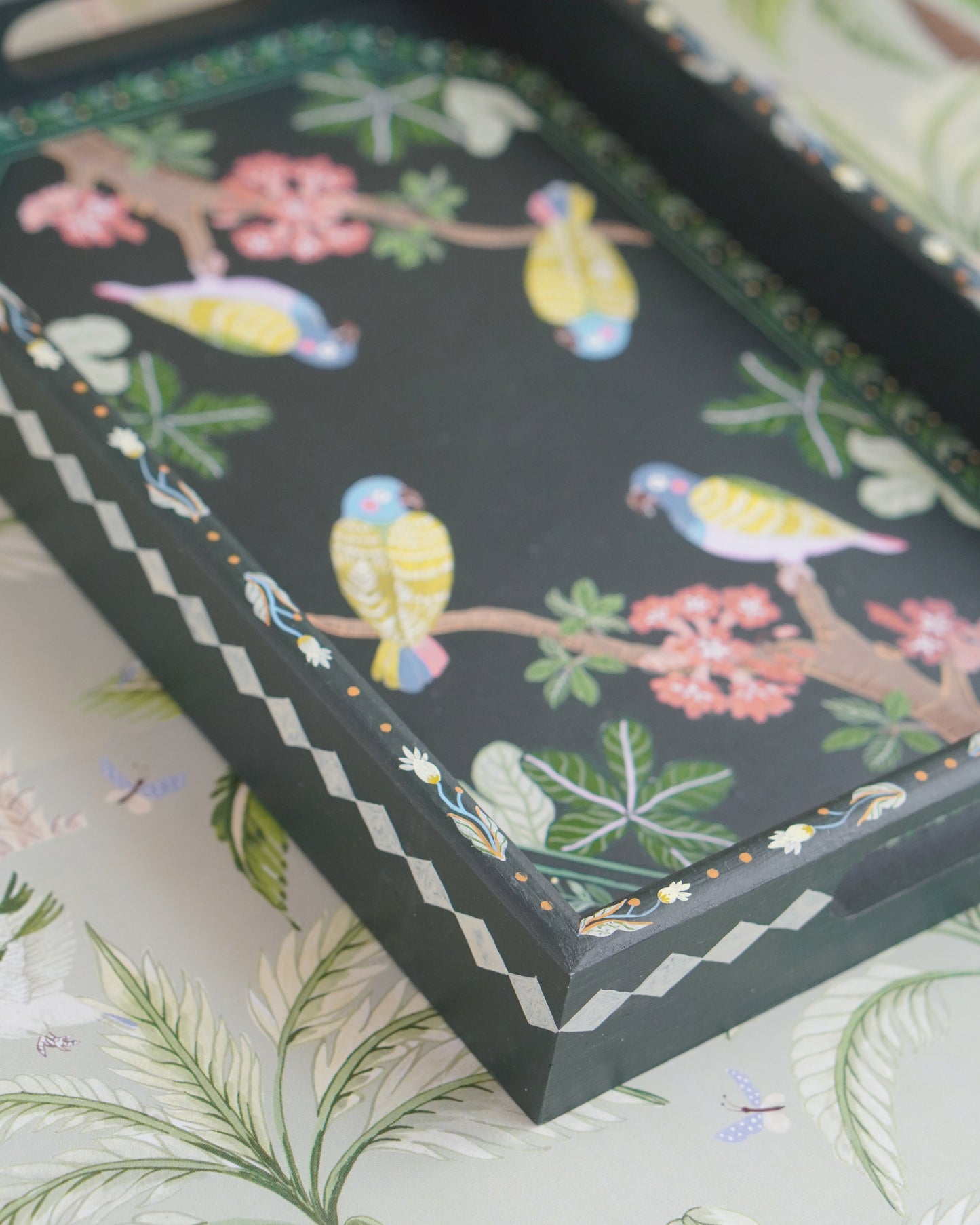 Parrots Perched on Tree | Hand-painted Tray